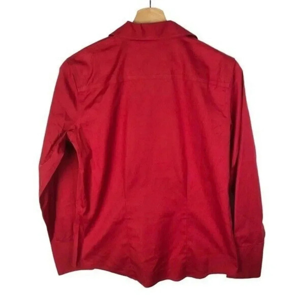 Chico's Red No Iron Rhinestone Long Sleeve Button Down 0/S - Picture 2 of 4